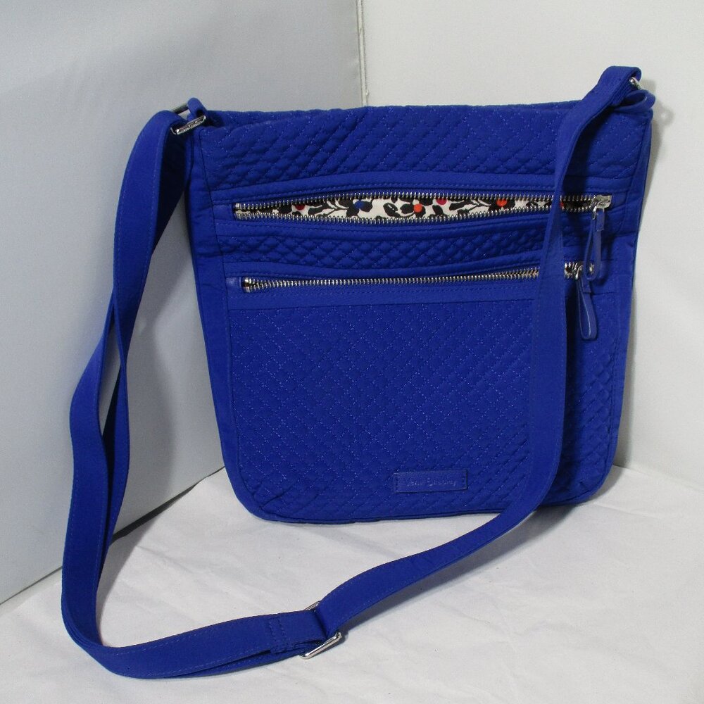 NWOT New Solid Blue Vera Bradley Triple Zipper Hipster Crossbody Bag Purse